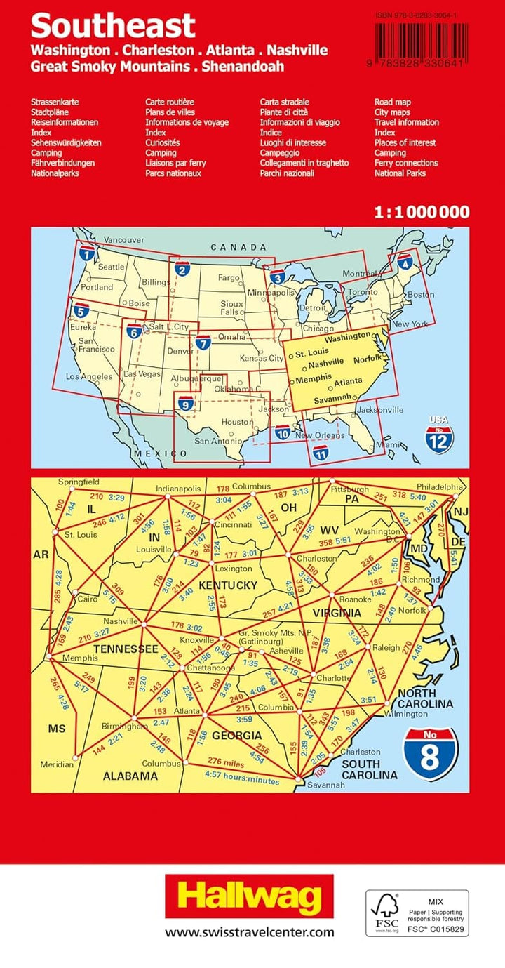 Carte routière n° 8 - USA Sud-Est : MidAtlantic, Appalaches | Hallwag carte routière Hallwag Kümmerly-Frey 