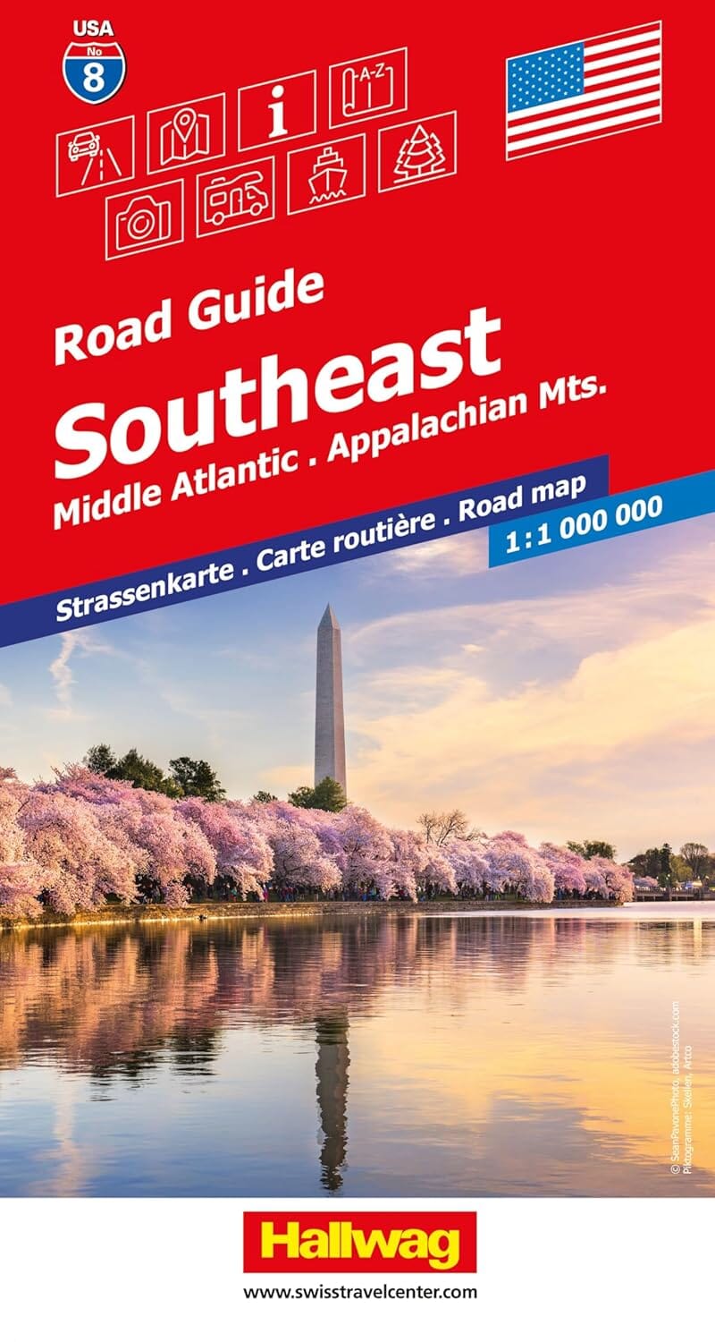 Carte routière n° 8 - USA Sud-Est : MidAtlantic, Appalaches | Hallwag carte routière Hallwag Kümmerly-Frey