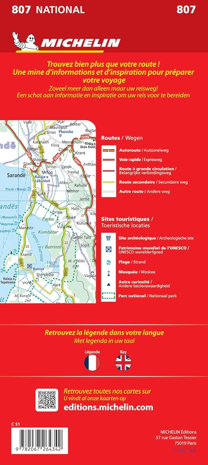 Carte routière n° 807 - Albanie | Michelin carte routière Michelin