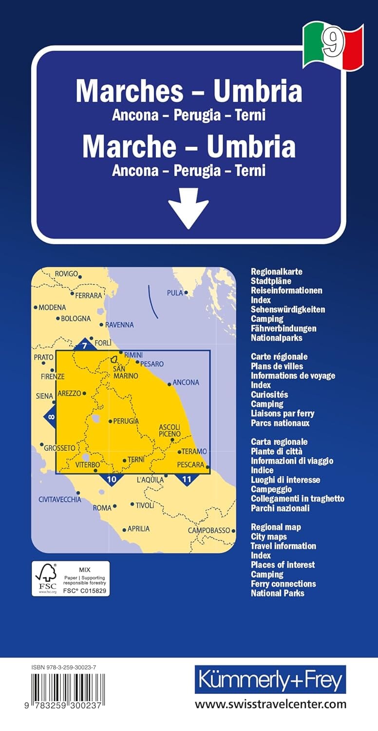 Carte routière - Ombrie, Marches | Kümmerly & Frey carte routière Kümmerly & Frey