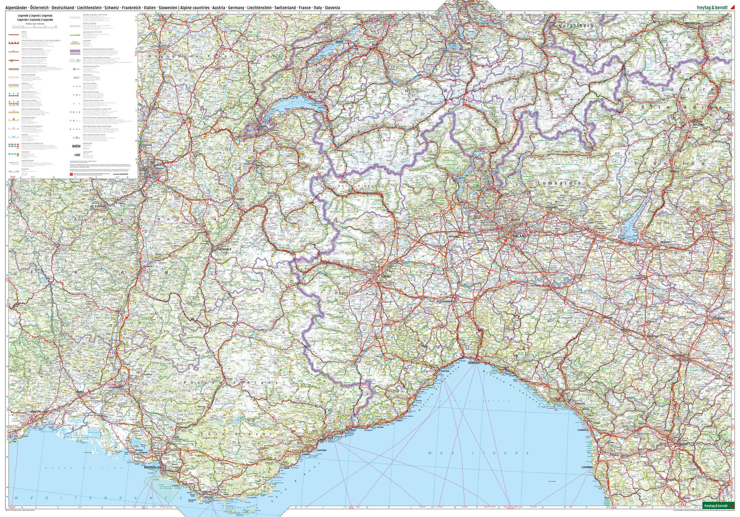 Carte routière - Pays alpins (Autriche, Allemagne, Liechtenstein, Suisse, France, Italie, Slovénie) | Freytag & Berndt carte routière Freytag & Berndt