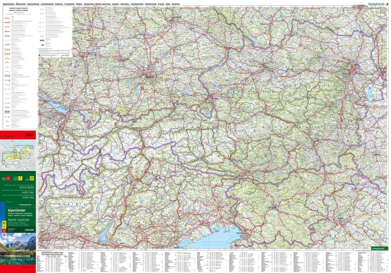Carte routière - Pays alpins (Autriche, Allemagne, Liechtenstein, Suisse, France, Italie, Slovénie) | Freytag & Berndt carte routière Freytag & Berndt