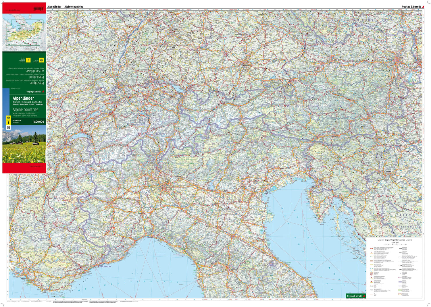 Carte routière - Pays alpins (Autriche, Allemagne, Liechtenstein, Suisse, France, Italie, Slovénie) | Freytag & Berndt carte routière Freytag & Berndt 