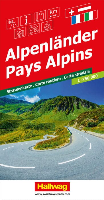 Carte routière - Pays Alpins | Hallwag carte routière Hallwag