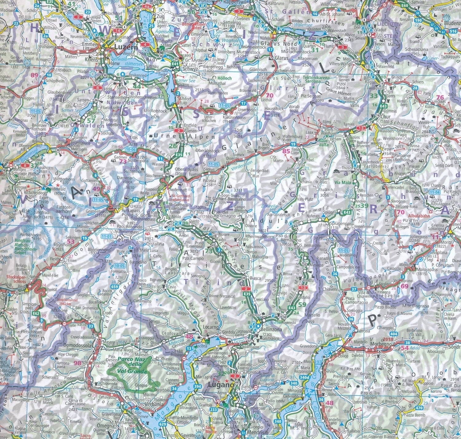 Carte routière - Pays Alpins | Hallwag carte routière Hallwag