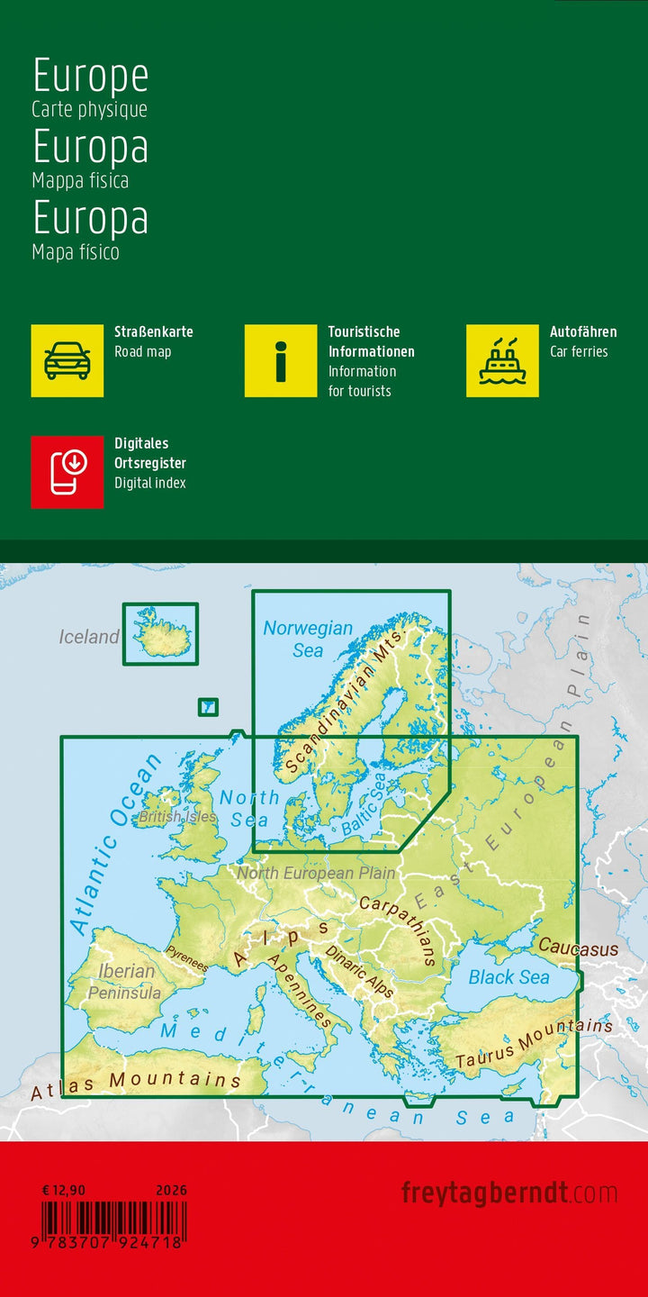 Carte routière physique - Europe | Freytag & Berndt carte routière Freytag & Berndt 