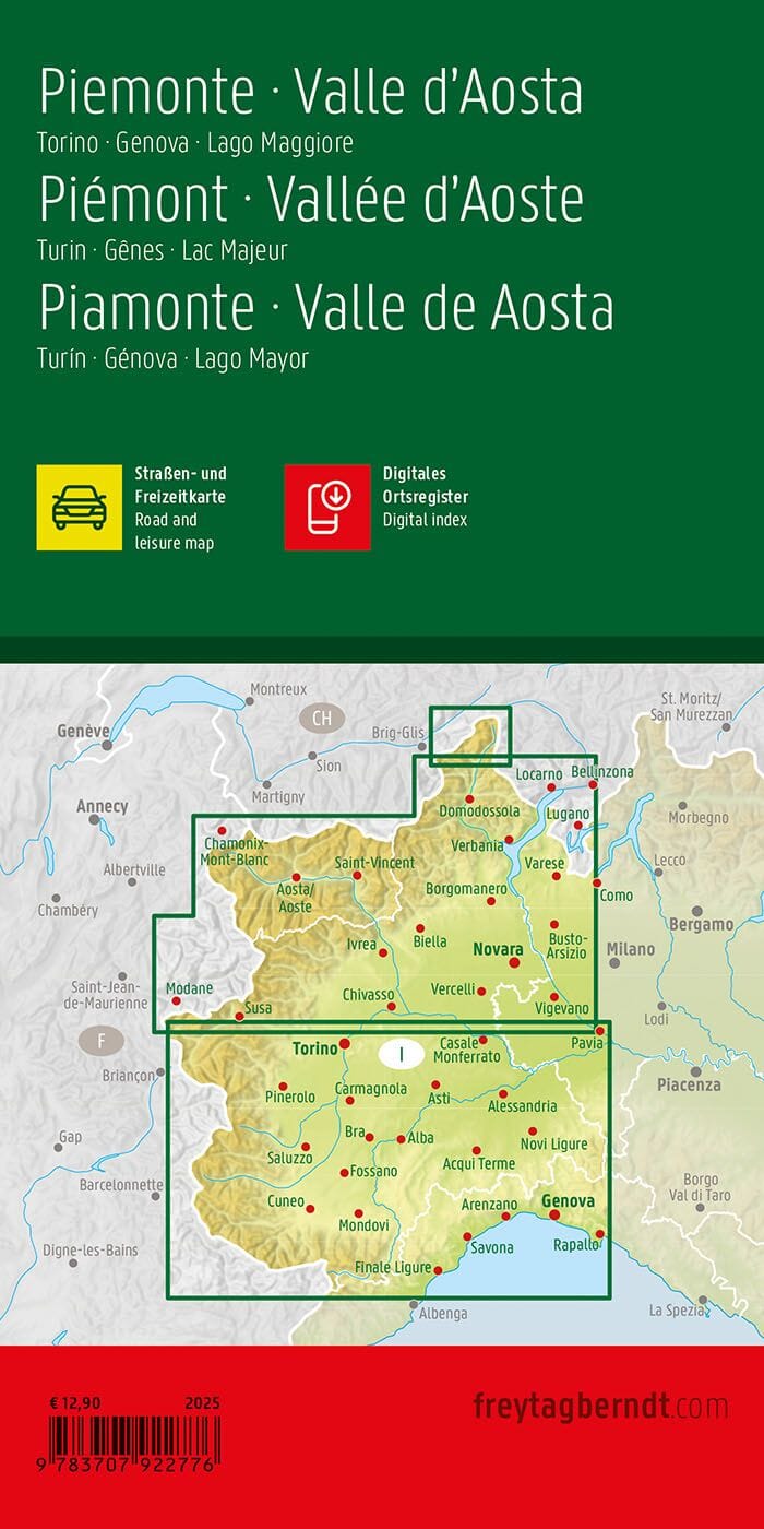 Carte routière - Piémont, région de Turin & Vallée d’Aoste (Italie) | Freytag & Berndt carte pliée Freytag & Berndt 