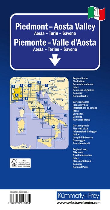 Carte routière - Piémont, Val d'Aoste | Kümmerly & Frey carte pliée Kümmerly & Frey 