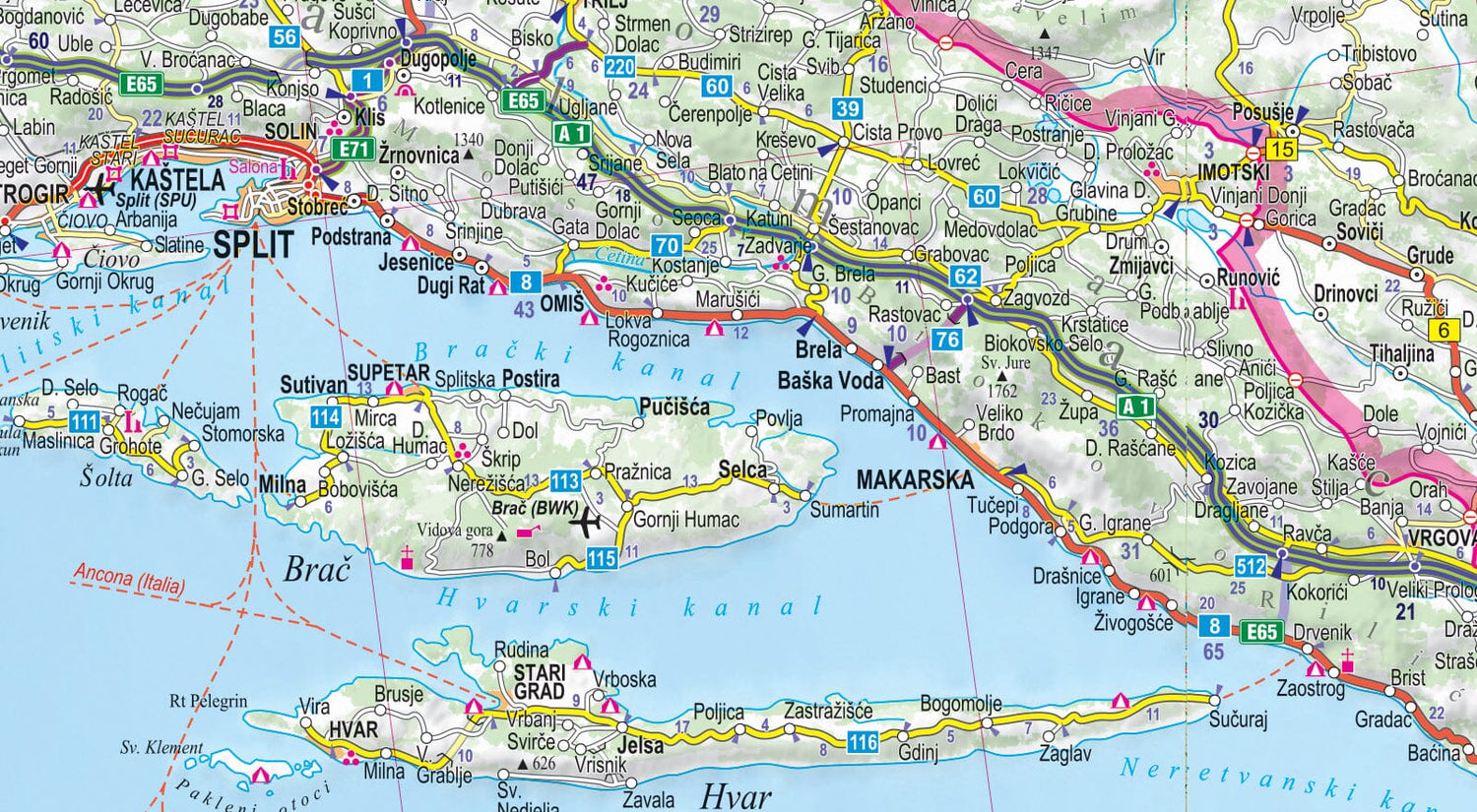 Carte routière plastifiée - Croatie, Monténégro, Côte Adriatique | Express Map carte routière Express Map 