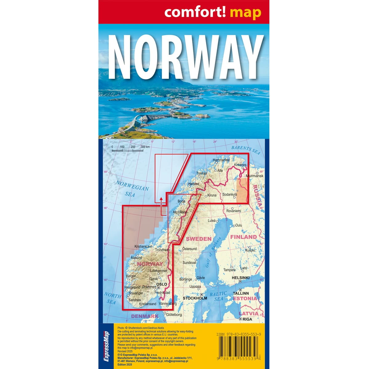 Carte routière plastifiée - Norvège | Express Map carte routière Express Map