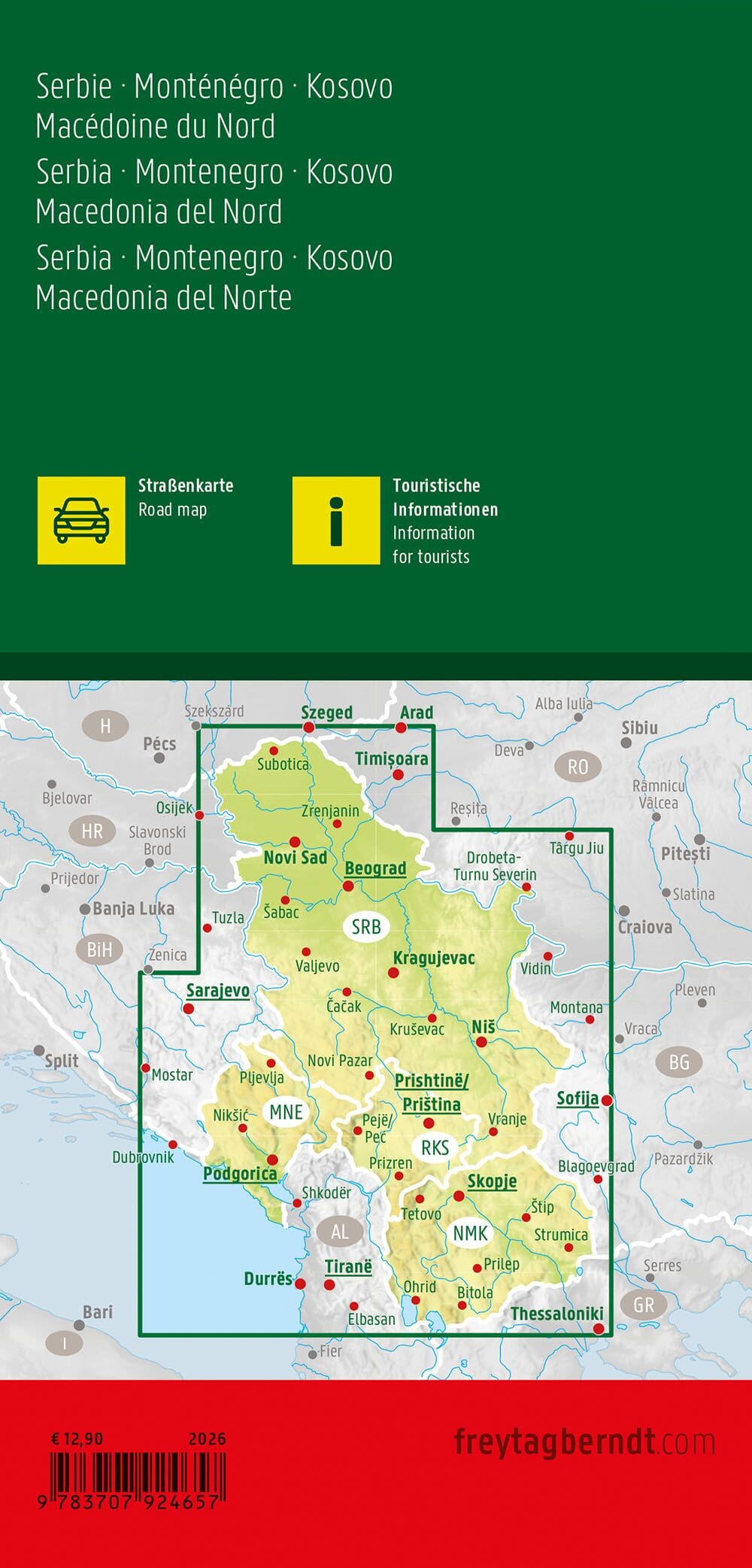 Carte routière - Serbie, Monténégro, Kosovo & Macédoine du Nord | Freytag & Berndt carte routière Freytag & Berndt 
