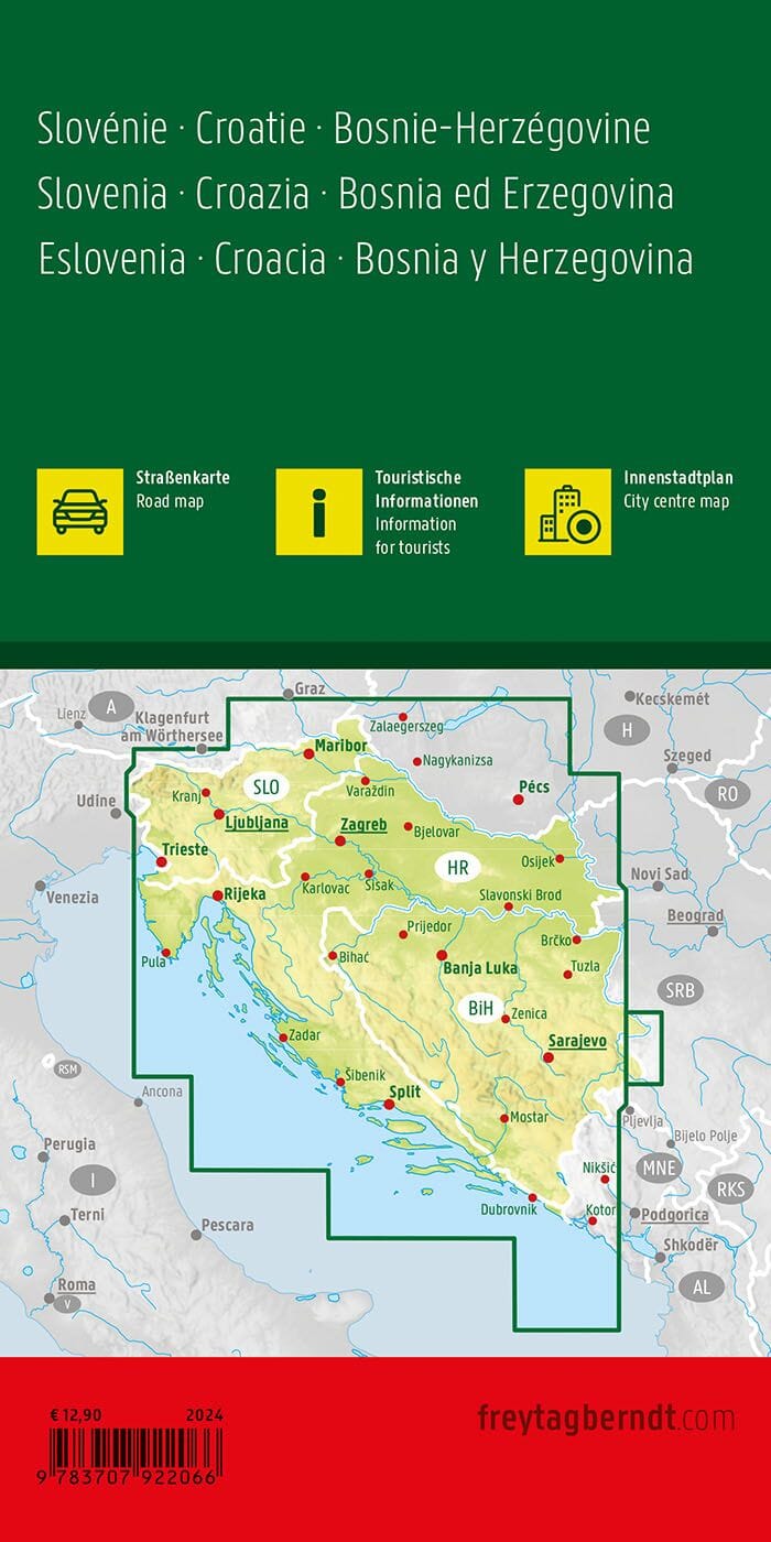 Carte routière - Slovénie, Croatie & Bosnie | Freytag & Berndt carte routière Freytag & Berndt