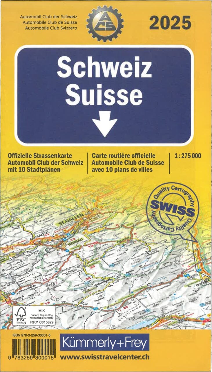 Carte routière - Suisse 2025 +10 plans de ville | Kümmerly & Frey carte routière Kümmerly & Frey