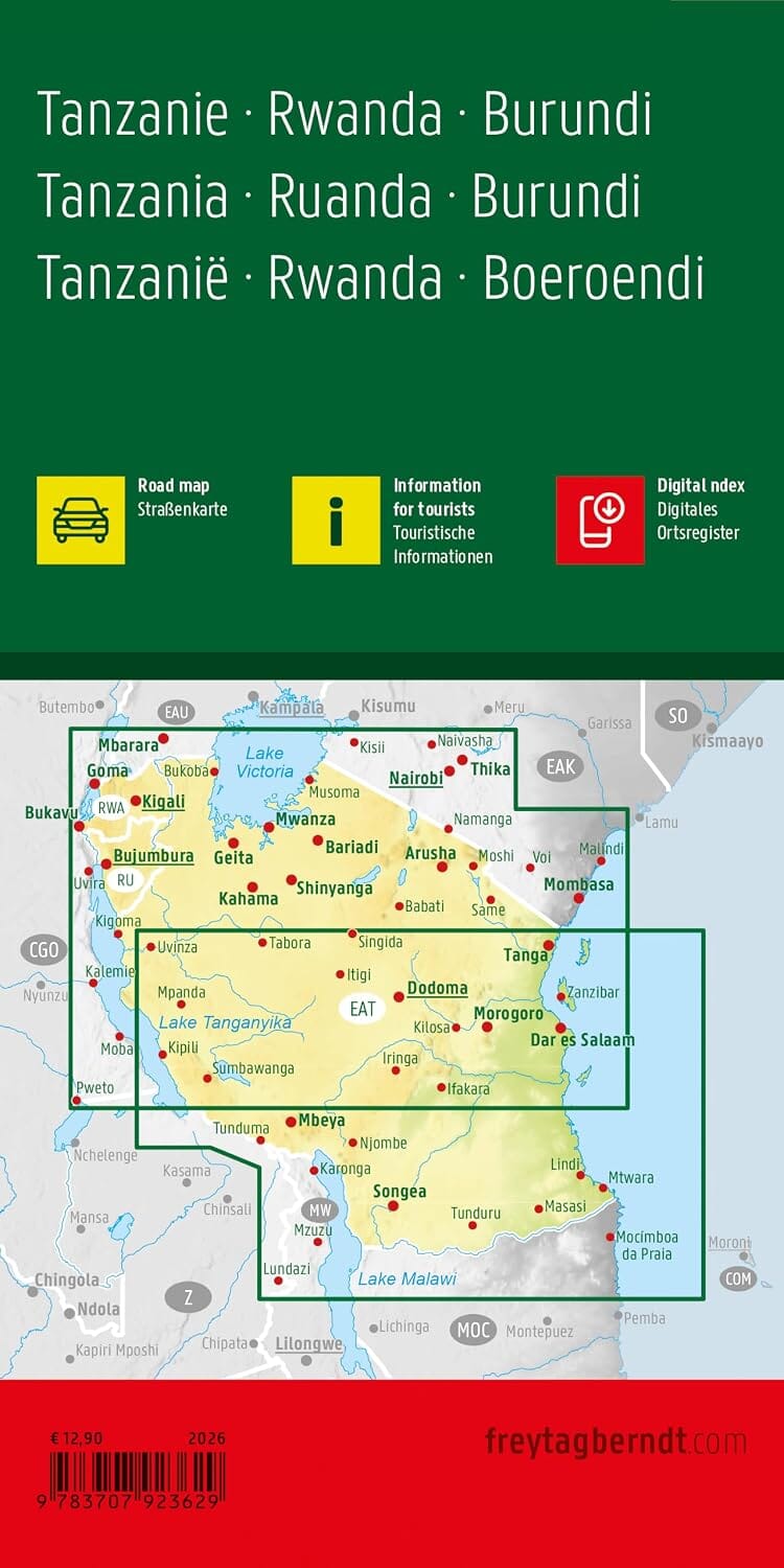 Carte routière - Tanzanie, Rwanda, Burundi | Freytag & Berndt carte routière Freytag & Berndt 