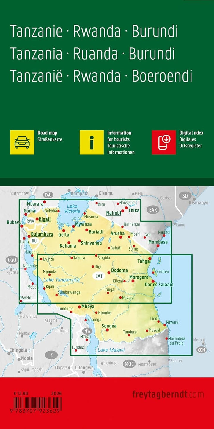 Carte routière - Tanzanie, Rwanda, Burundi | Freytag & Berndt carte routière Freytag & Berndt 
