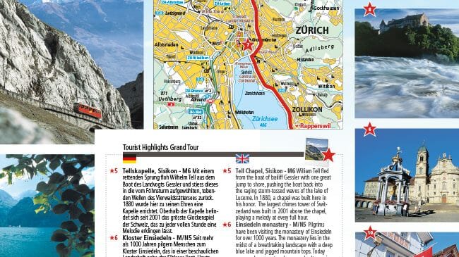 Carte routière touristique - Grand tour de Suisse | Hallwag carte routière Hallwag