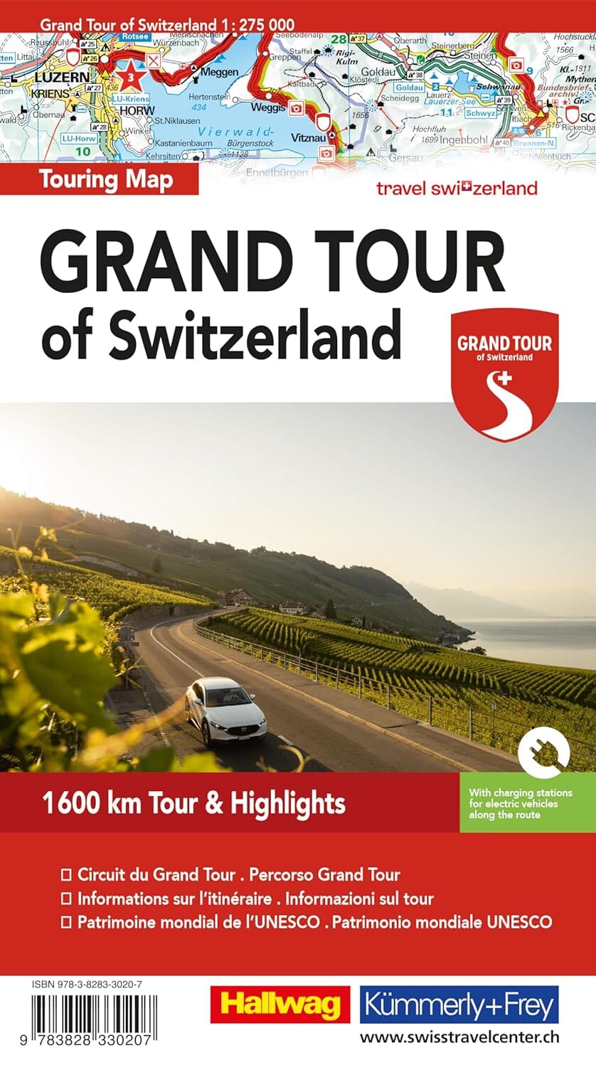 Carte routière touristique - Grand tour de Suisse | Hallwag carte routière Hallwag