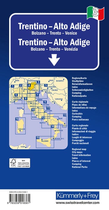 Carte routière - Trentin-Haut-Adige (Tyrol du Sud) | Kümmerly & Frey carte pliée Kümmerly & Frey 