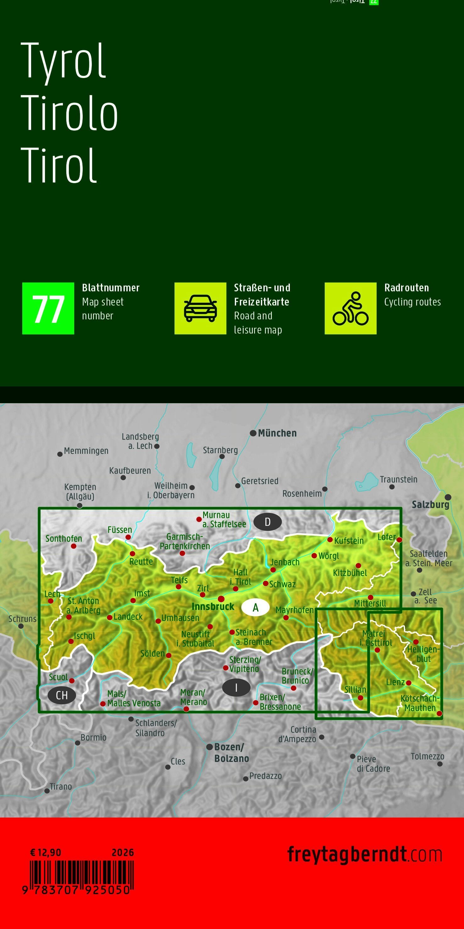 Carte routière - Tyrol (Autriche) | Freytag & Berndt carte routière Freytag & Berndt