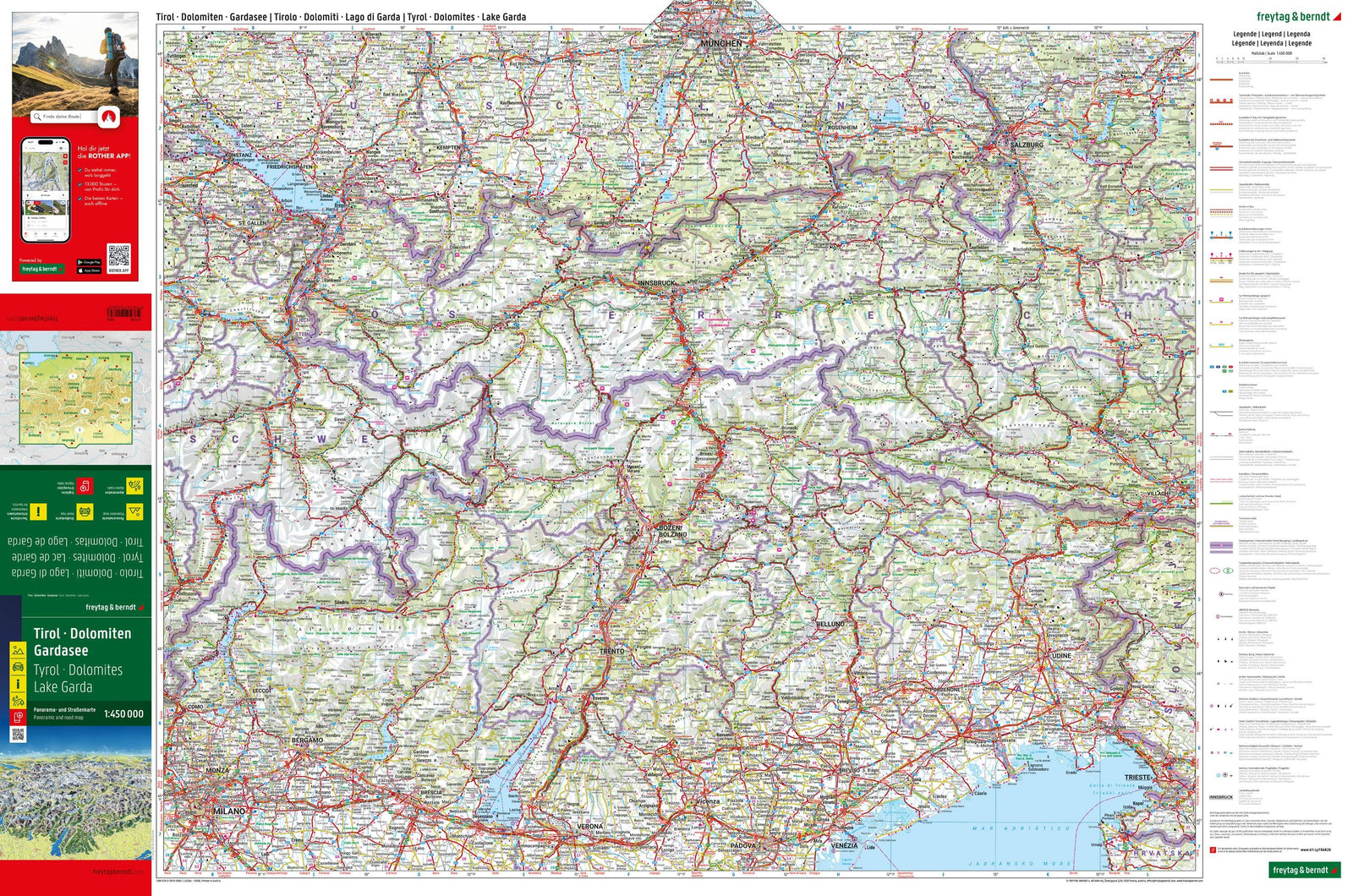 Carte routière Tyrol - Dolomites - Lac de Garde avec panorama | Freytag & Berndt carte routière Freytag & Berndt 