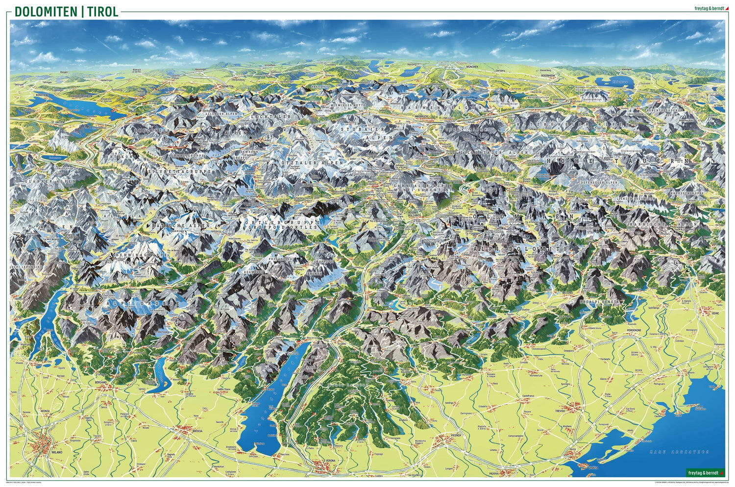 Carte routière Tyrol - Dolomites - Lac de Garde avec panorama | Freytag & Berndt carte routière Freytag & Berndt 