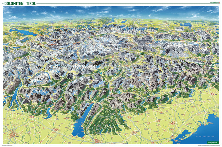 Carte routière Tyrol - Dolomites - Lac de Garde avec panorama | Freytag & Berndt carte routière Freytag & Berndt 