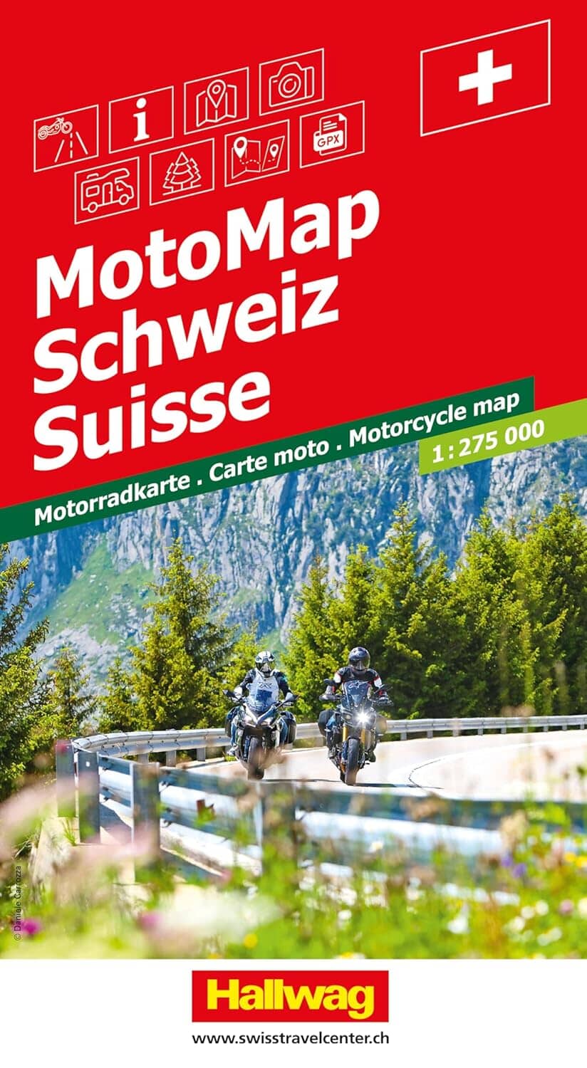 Carte spéciale motard - Suisse | Hallwag - MotoMaps carte routière Hallwag
