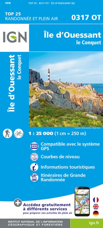 Carte TOP 25 n° 0317 OT - Ile d'Ouessant, Le Conquet | IGN carte de randonnée IGN