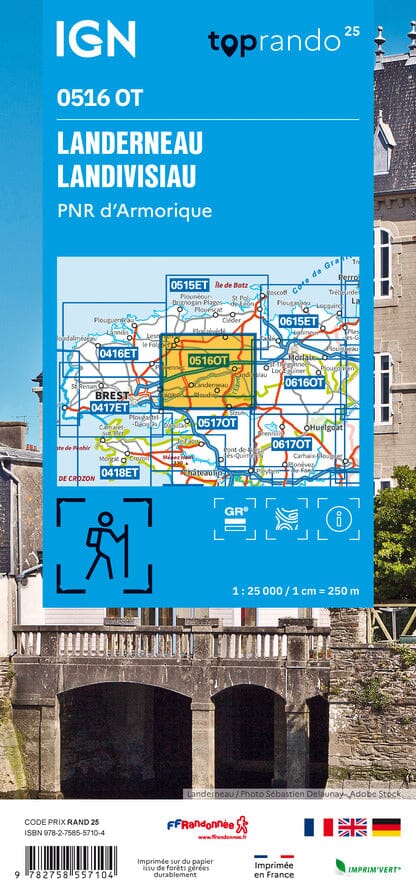Carte TOP 25 n° 0516 OT - Landerneau, Landivisiau & PNR d'Armorique| IGN carte de randonnée IGN