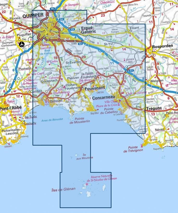 Carte TOP 25 n° 0519 ET - Quimper, Concarneau & îles de Glénan | IGN carte pliée IGN 