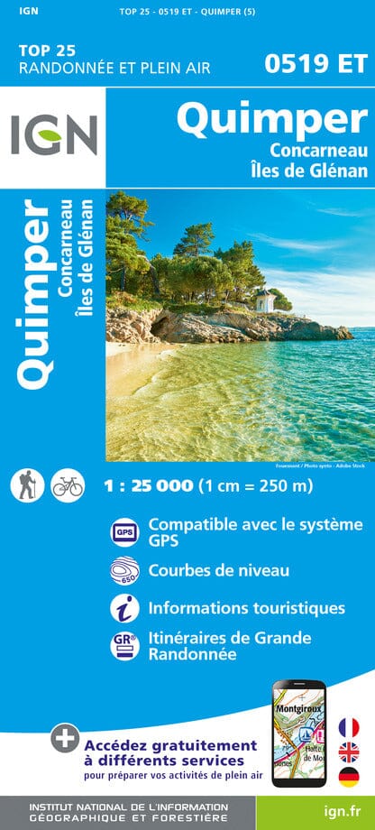 Carte TOP 25 n° 0519 ET - Quimper, Concarneau & îles de Glénan | IGN carte de randonnée IGN