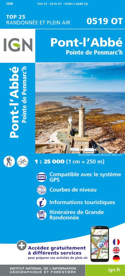 Carte TOP 25 n° 0519 OT - Pont-l'Abbé, Pointe de Penmarc'h | IGN carte pliée IGN 