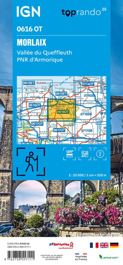 Carte TOP 25 n° 0616 OT - Morlaix, Vallée du Queffleuth, PNR d'Armorique | IGN carte de randonnée IGN