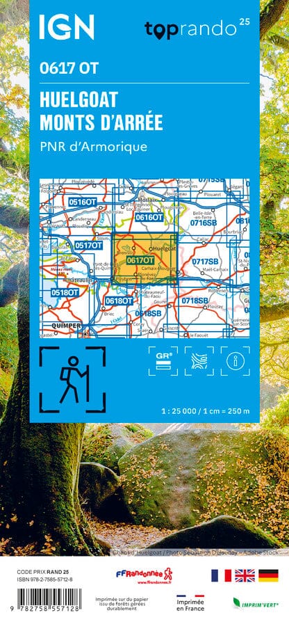 Carte TOP 25 n° 0617 OT - Huelgoat, Monts d'Arrée, PNR Armorique | IGN carte de randonnée IGN 