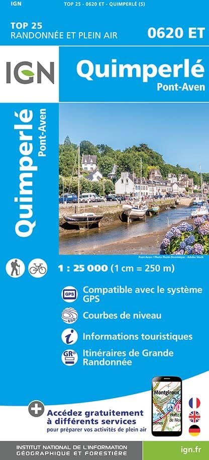 Carte TOP 25 n° 0620 ET - Quimperlé, Pont-Aven | IGN carte de randonnée IGN