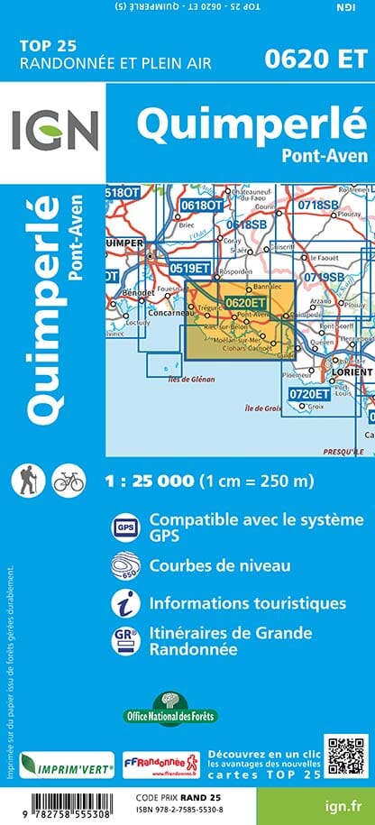 Carte TOP 25 n° 0620 ET - Quimperlé, Pont-Aven | IGN carte de randonnée IGN