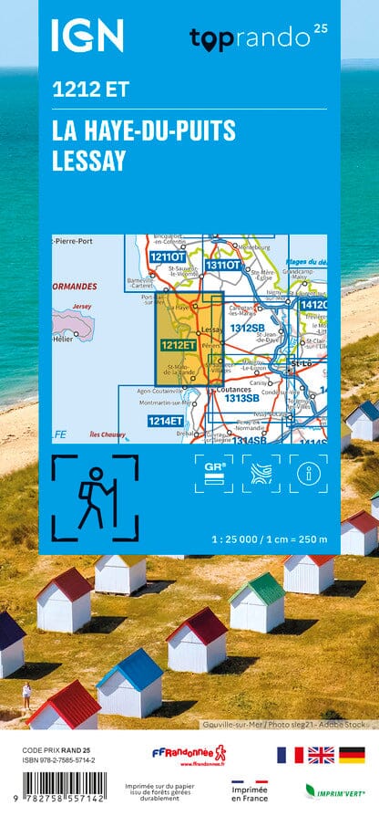 Carte TOP 25 n° 1212 ET - La Haye-du-Puits, Lessay (Manche) | IGN carte pliée IGN 