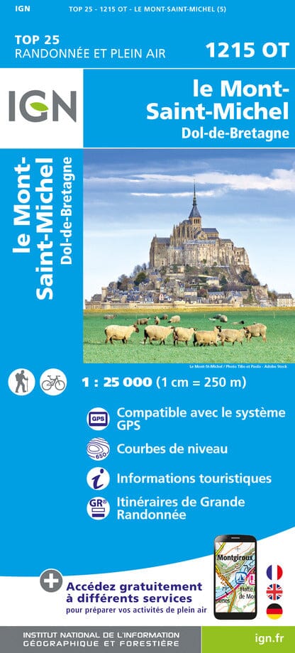 Carte TOP 25 n° 1215 OT - Le Mont-St-Michel, Dol-de-Bretagne | IGN carte de randonnée IGN