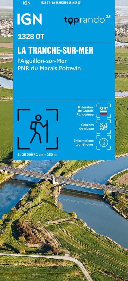 Carte TOP 25 n° 1328 OT - La Tranche-sur-Mer, l'Aiguillon-sur-Mer, PNR du Marais Poitevin | IGN carte de randonnée IGN 