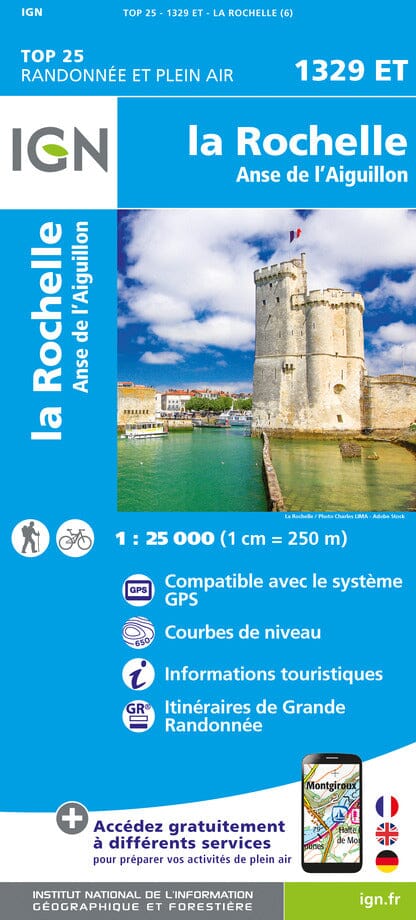 Carte TOP 25 n° 1329 ET - La Rochelle, Anse de l'Aiguillon | IGN carte de randonnée IGN
