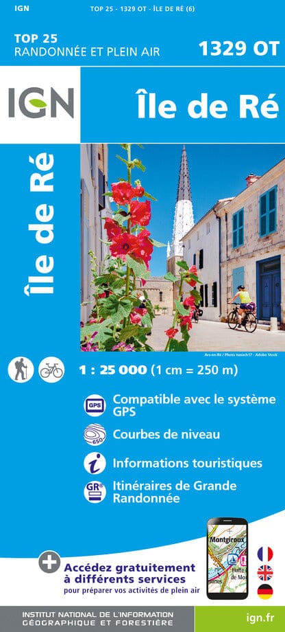 Carte TOP 25 n° 1329 OT - Ile de Ré | IGN carte de randonnée IGN
