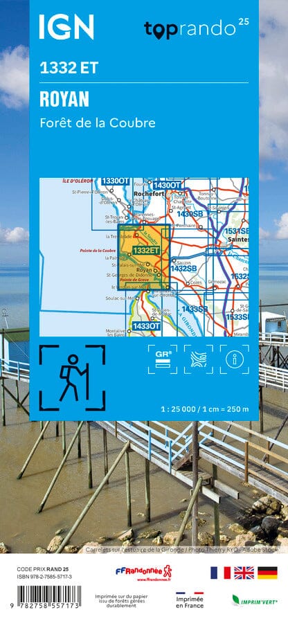 Carte TOP 25 n° 1332 ET - Royan, Forêt de la Coubre | IGN carte pliée IGN 