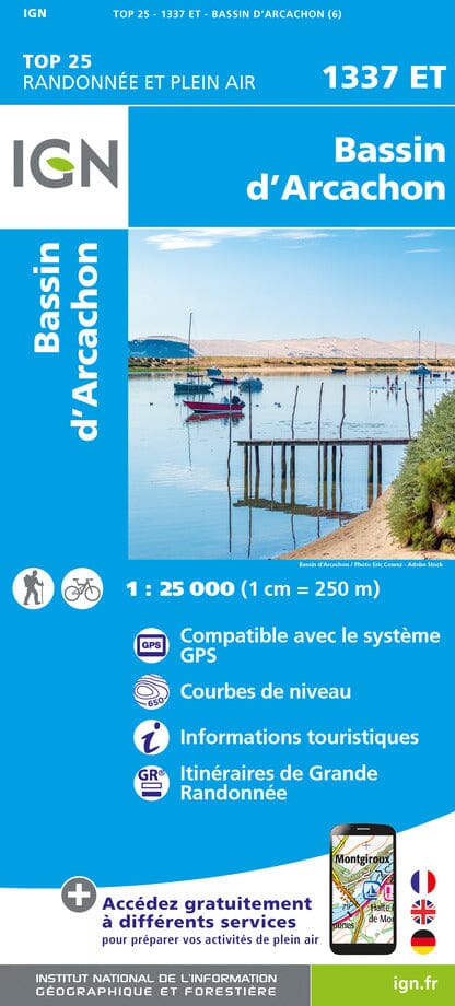 Carte TOP 25 n° 1337 ET - Bassin d'Arcachon | IGN carte pliée IGN 