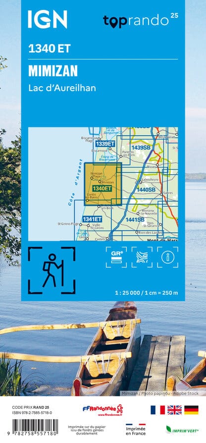 Carte TOP 25 n° 1340 ET - Mimizan, Lac d'Aureilhan | IGN carte de randonnée IGN