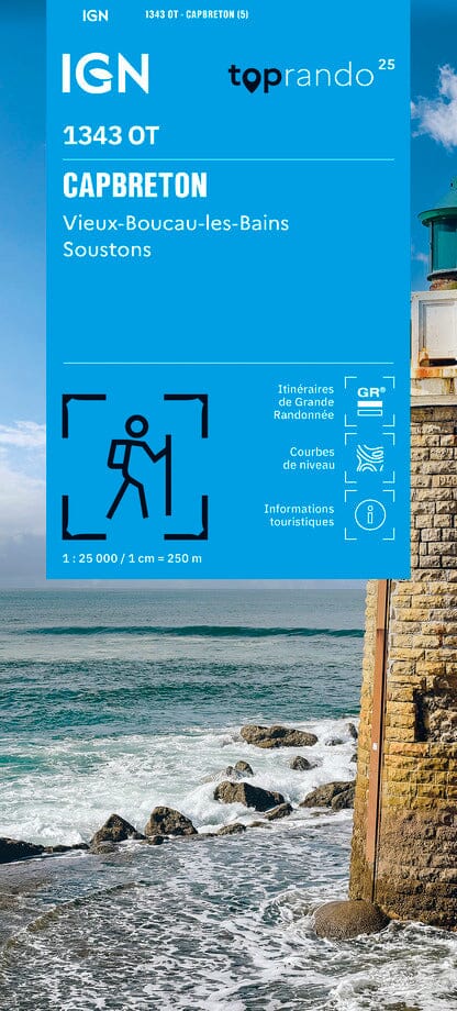 Carte TOP 25 n° 1343 OT - Capbreton, Vieux Boucau, Soustons (Landes) | IGN carte de randonnée IGN