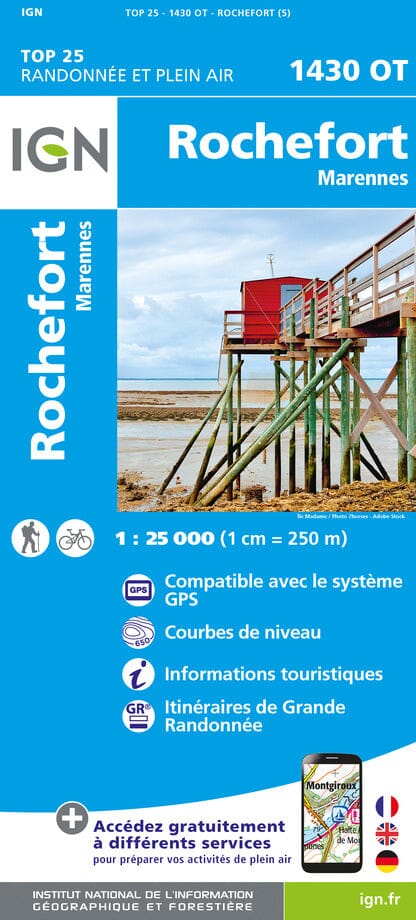 Carte TOP 25 n° 1430 OT - Rochefort & Marennes | IGN carte de randonnée IGN