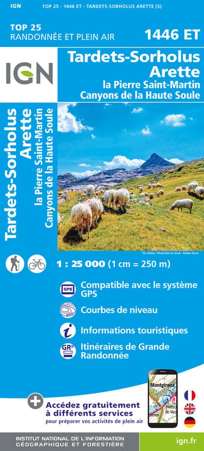 Carte TOP 25 n° 1446 ET - Tardets-Sorholus, Arette & La Pierre St Martin (Pyrénées) | IGN carte de randonnée IGN