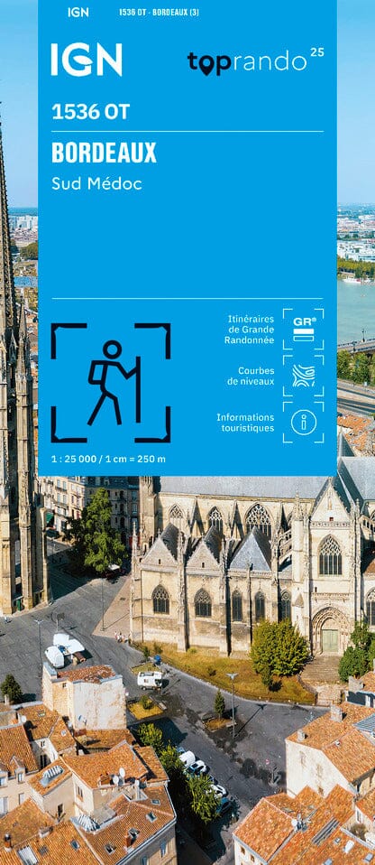 Carte TOP 25 n° 1536 OT - Bordeaux, Sud Médoc | IGN carte de randonnée IGN
