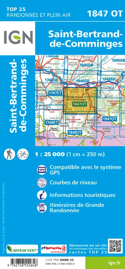 Carte TOP 25 n° 1847 OT - Saint-Bertrand-de-Cominges (Pyrénées) | IGN carte de randonnée IGN