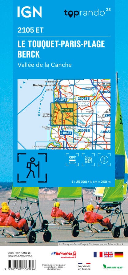 Carte TOP 25 n° 2105 ET - Le Touquet-Paris-Plage, Berck, Vallée de la Canche | IGN carte pliée IGN 